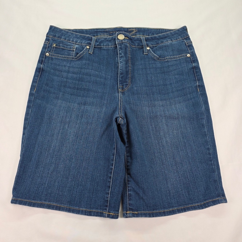 Seven7 Womens Blue Denim Bermuda Shorts Medium Wash High‎ Rise Size 14